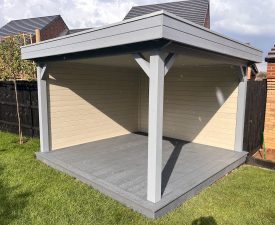 Timber pergola with slatted roof in a Norwich garden