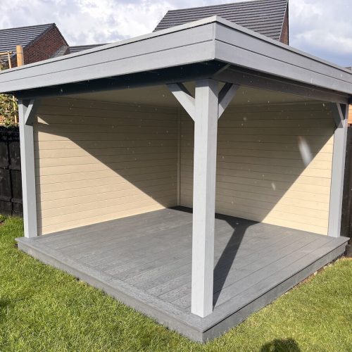 Timber pergola with slatted roof in a Norwich garden